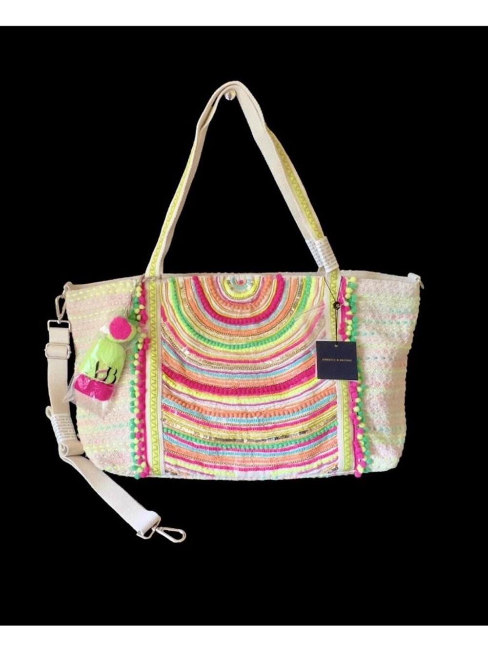 NWT America & Beyond  Daphne Embellished Tote  Bag Hand Beaded Multi Color Boho